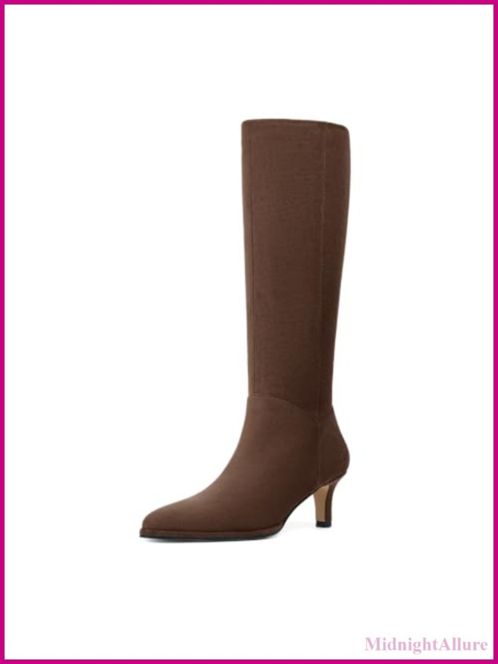 Kitten Heel Knee High Boots Pointed Toe Faux Suede Side Zip Casual